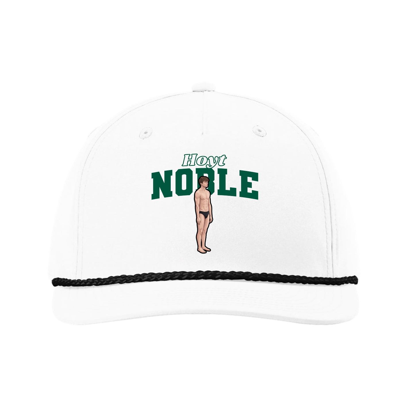 Five-Panel Classic Rope Cap — Name Arch in White