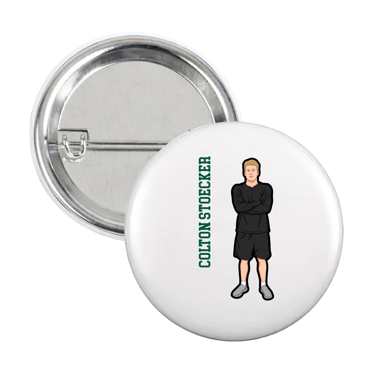 Game Day Button — Name Vertical in White