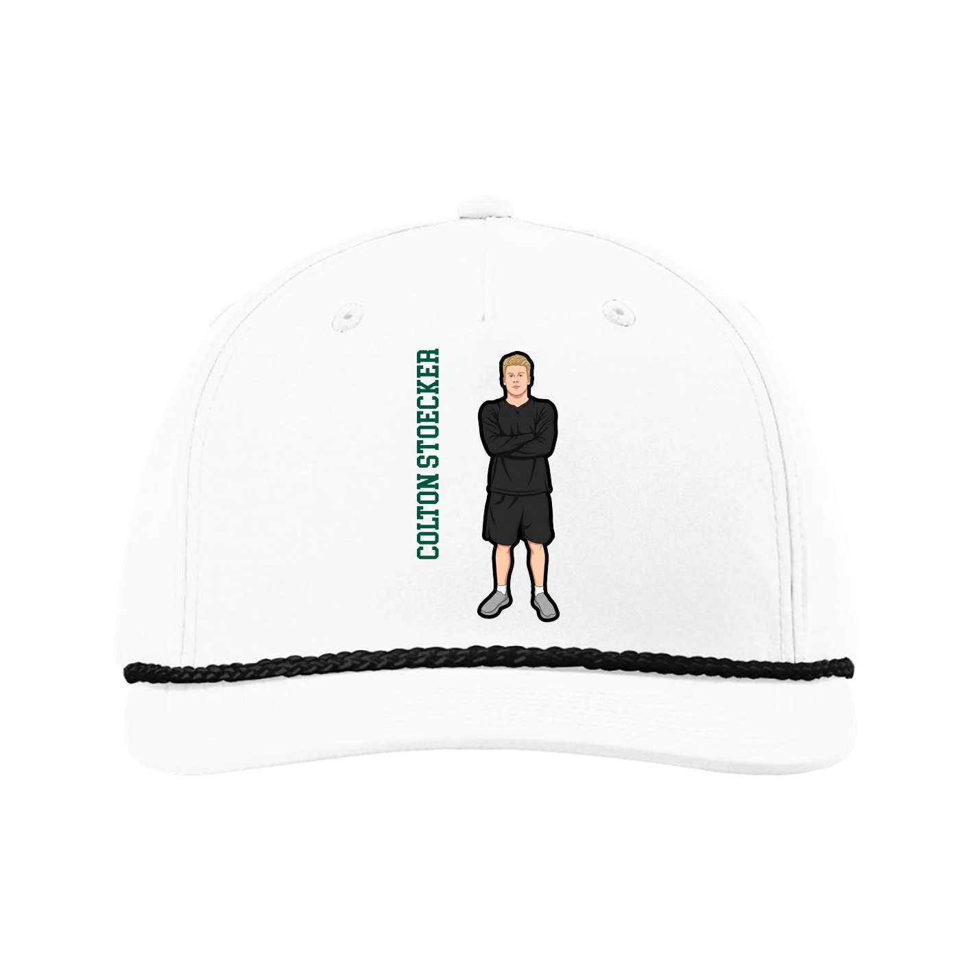 Five-Panel Classic Rope Cap — Name Vertical in White