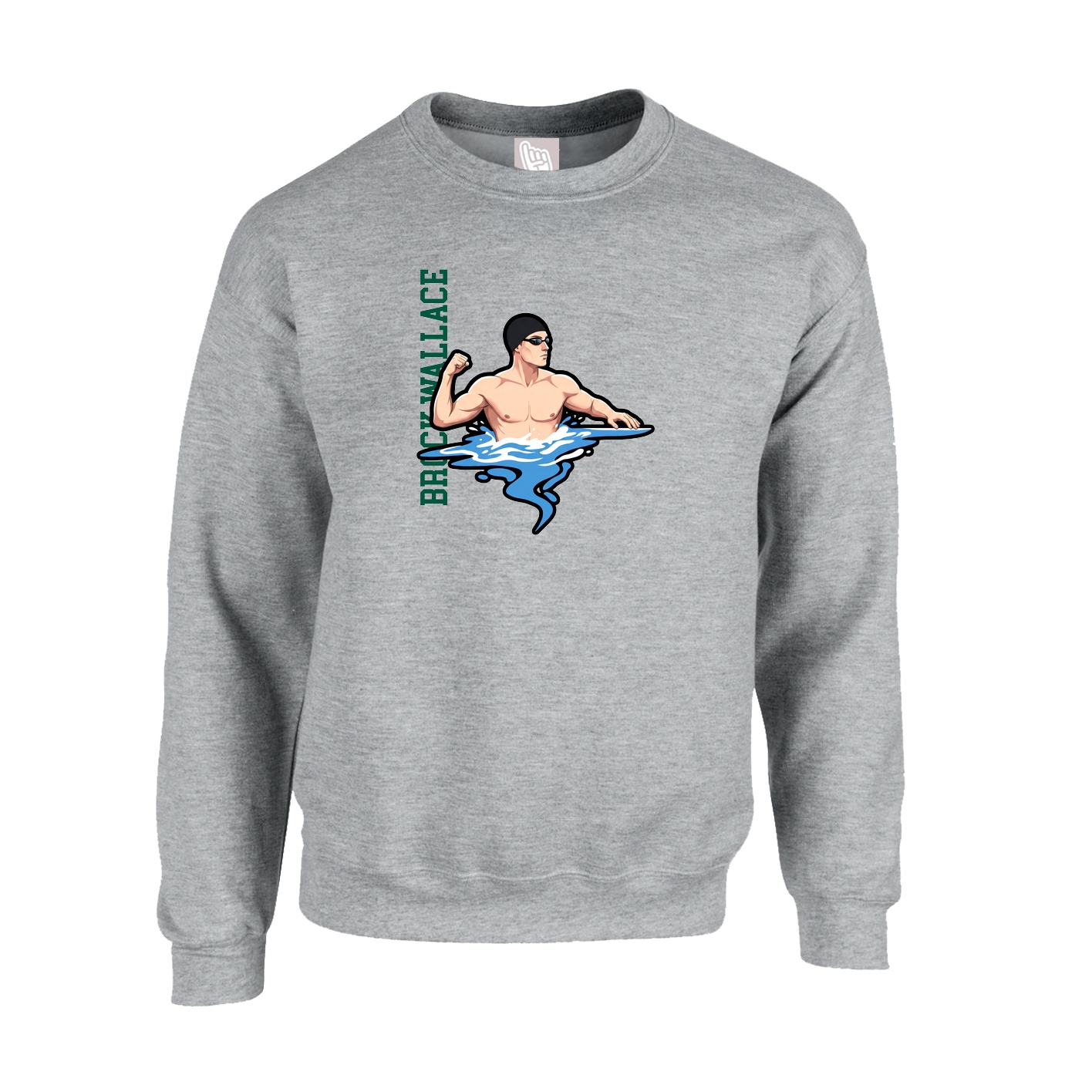 Fleece Crew — Name Vertical in Grey