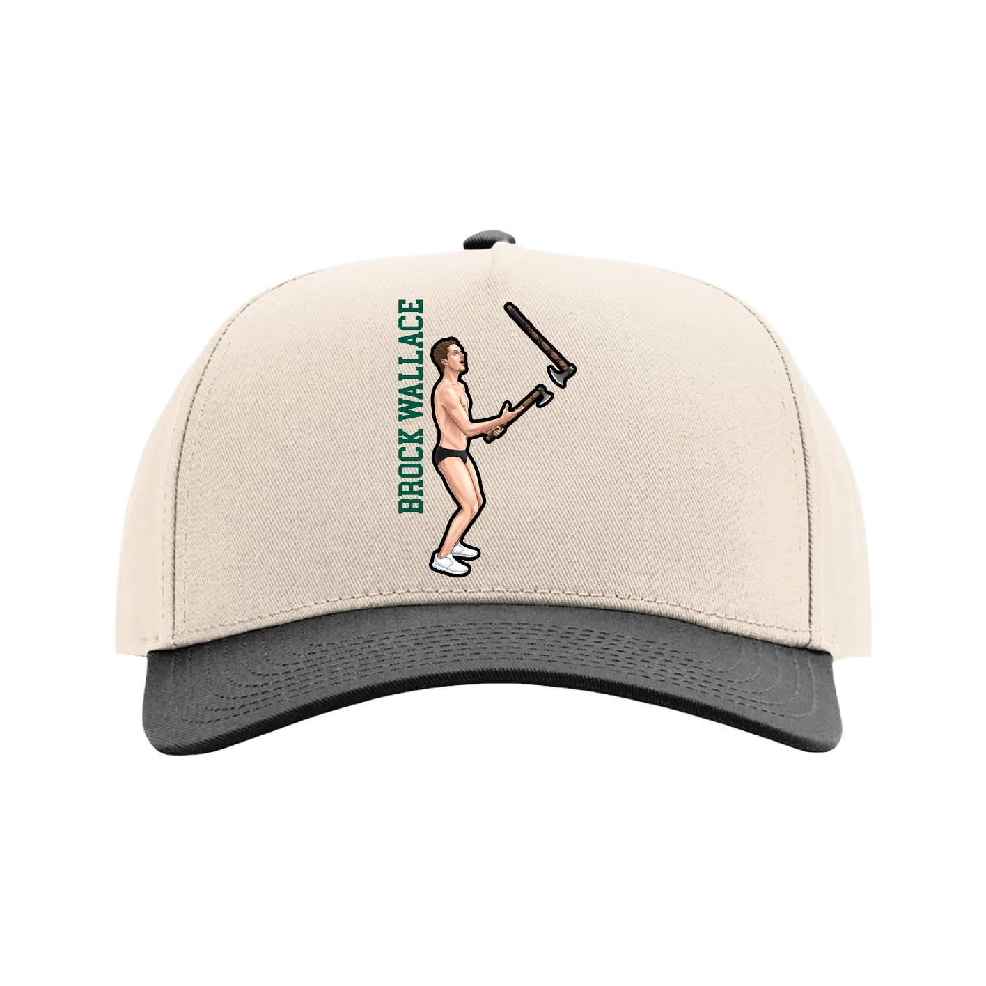 Full Fabric Five-Panel Champ Cap — Name Vertical in Cream/Black