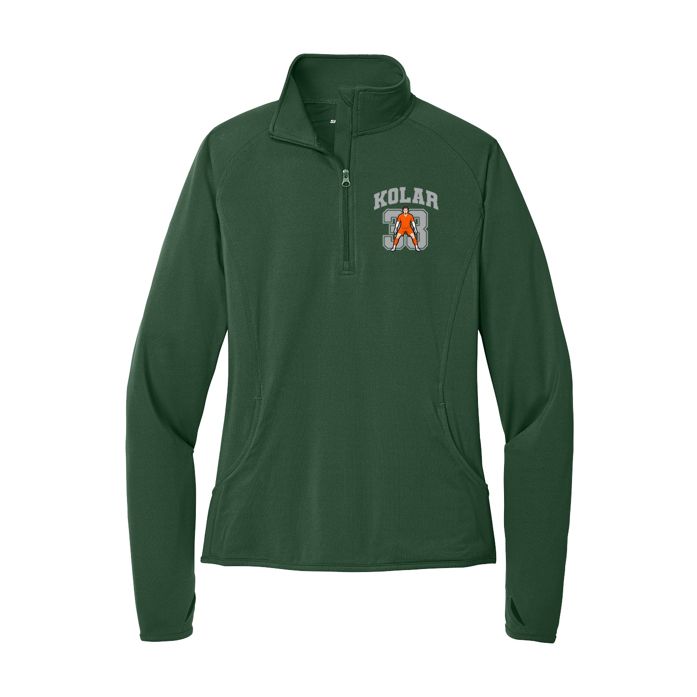 Women's Q-Zip Pullover — Number in Green