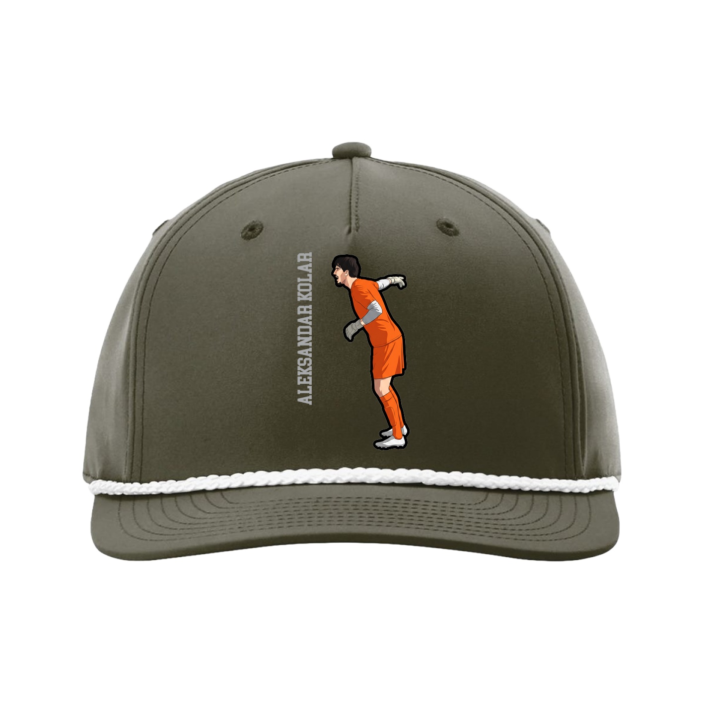 Five-Panel Classic Rope Cap — Name Vertical in Green