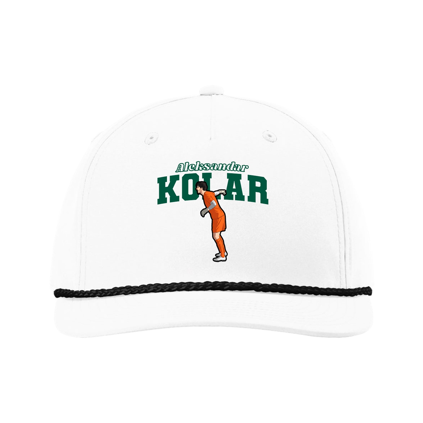 Five-Panel Classic Rope Cap — Name Arch in White