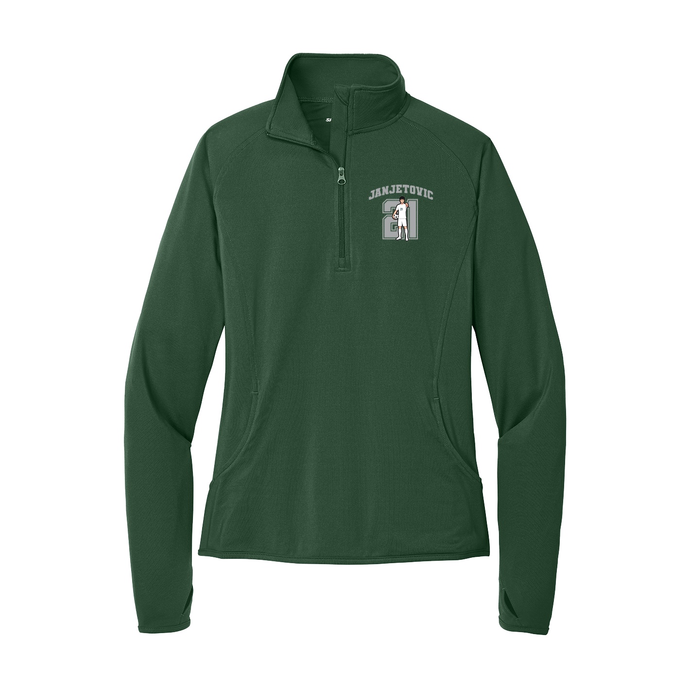 Women's Q-Zip Pullover — Number in Green