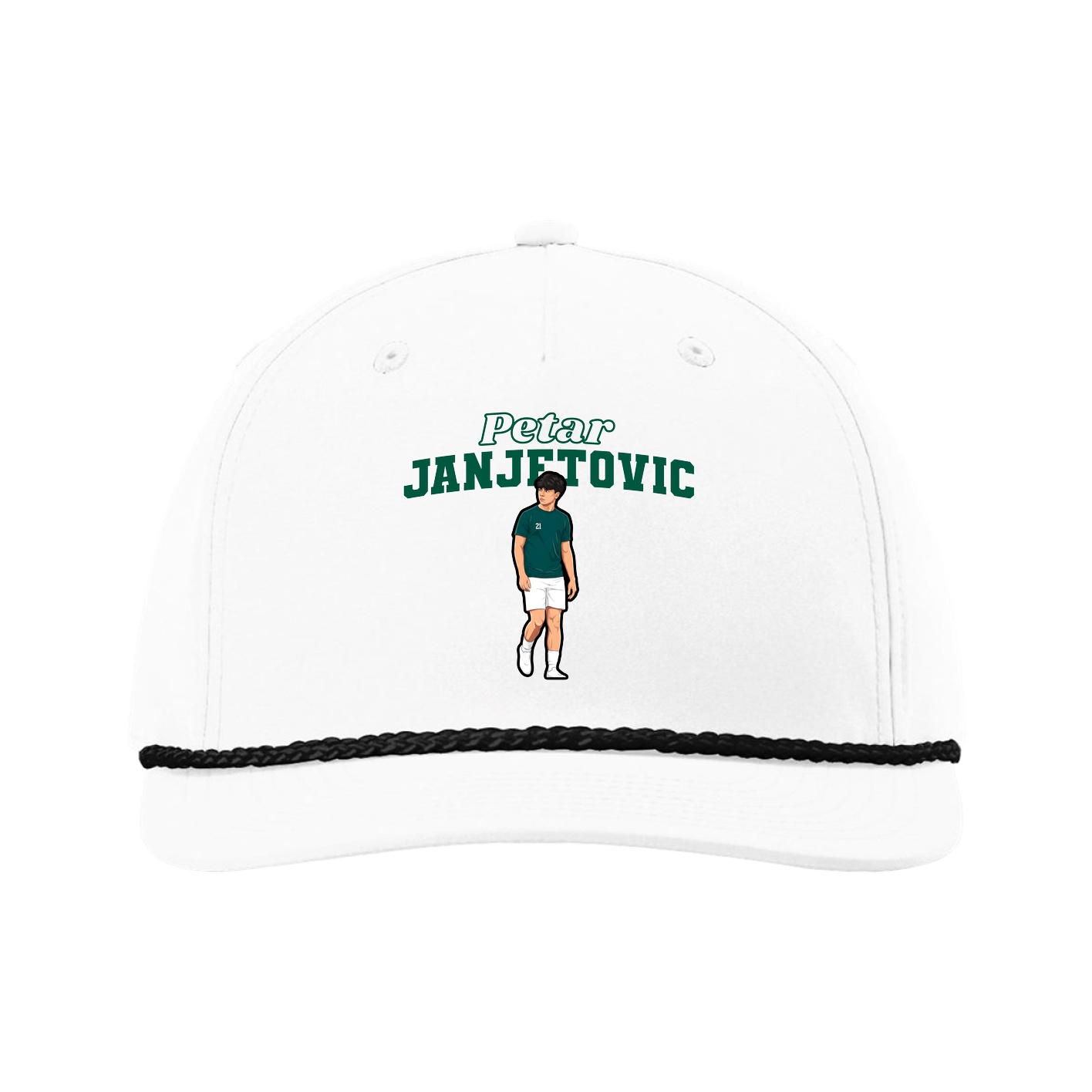 Five-Panel Classic Rope Cap — Name Arch in White