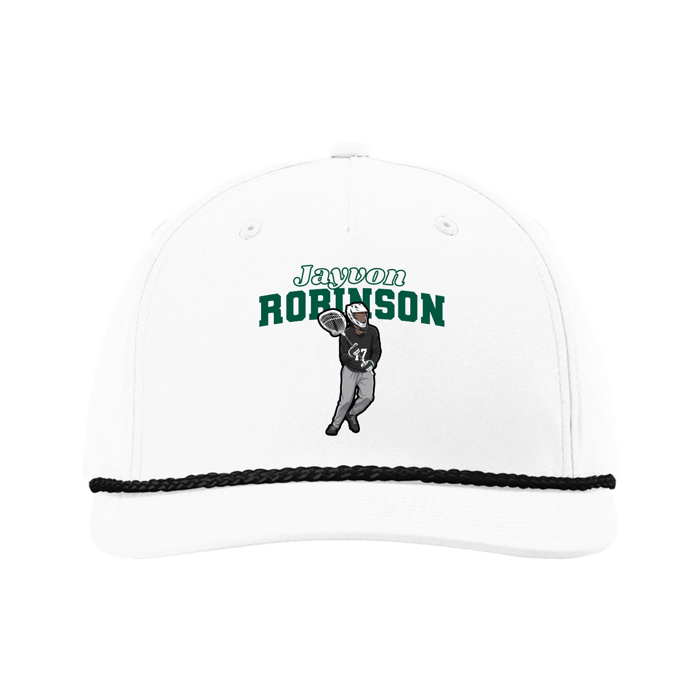 Five-Panel Classic Rope Cap — Name Arch in White