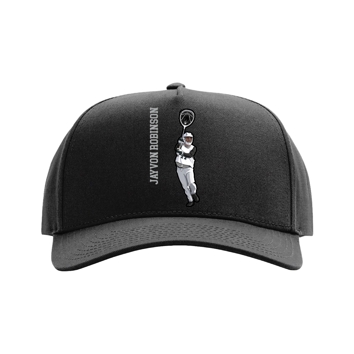 Full Fabric Five-Panel Champ Cap — Name Vertical in Black