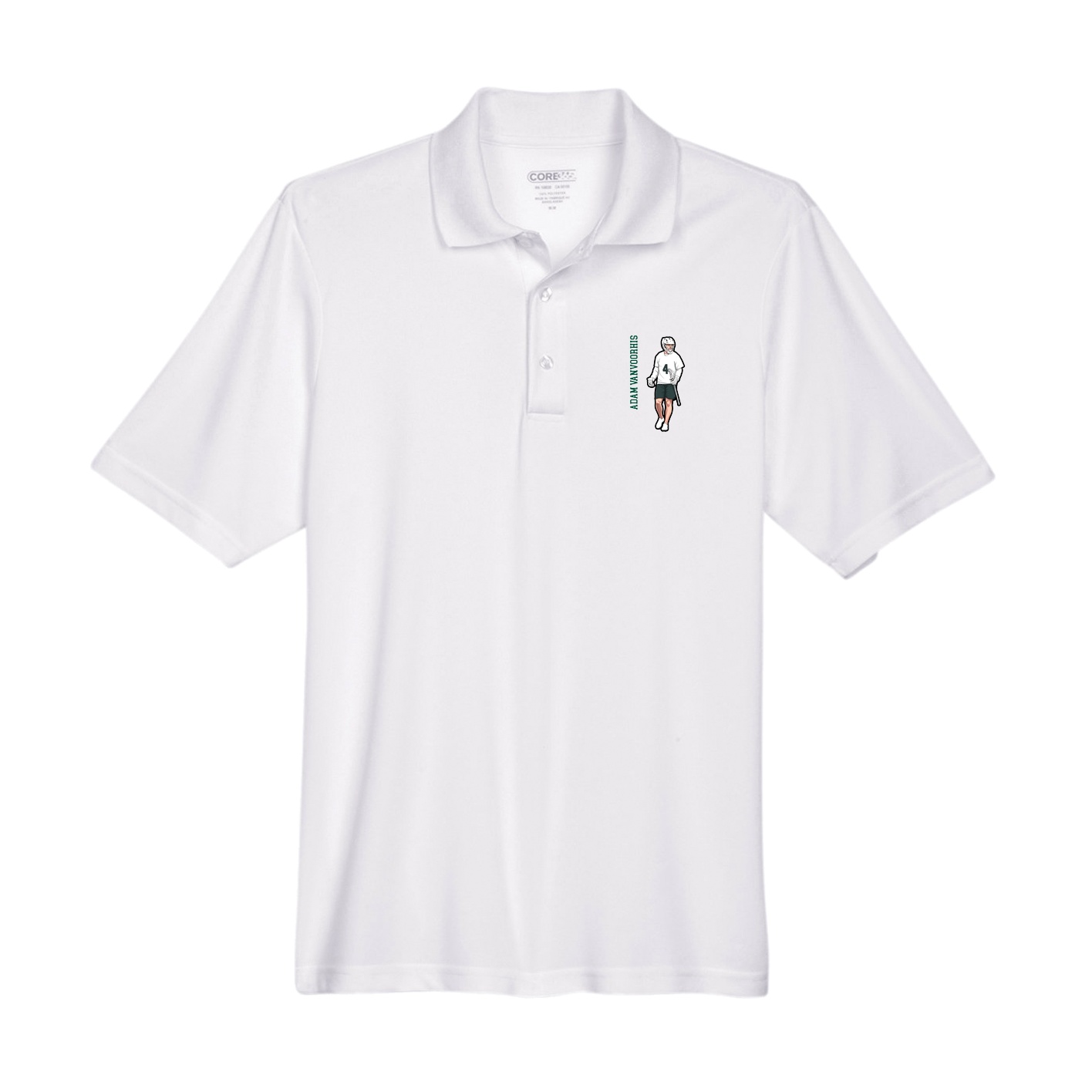 Performance Polo — Name Vertical in White