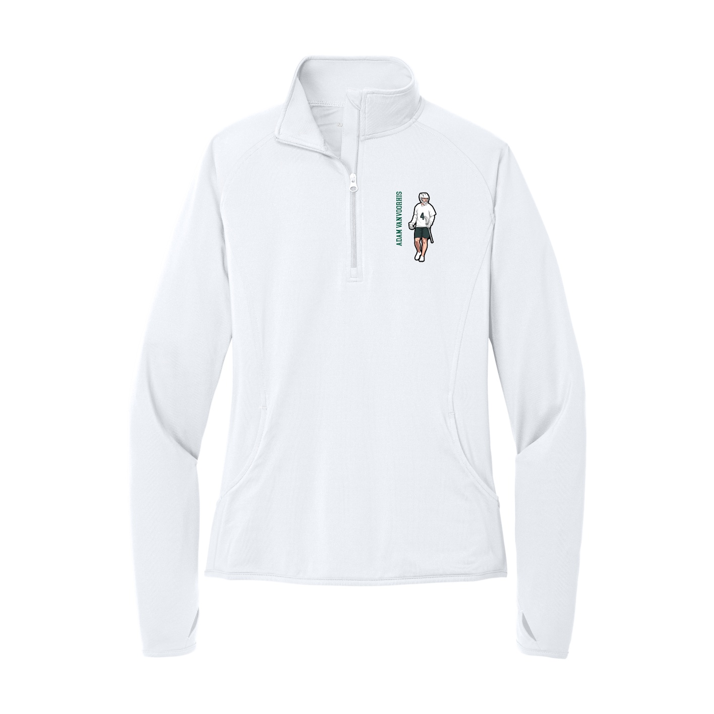 Women's Q-Zip Pullover — Name Vertical in White