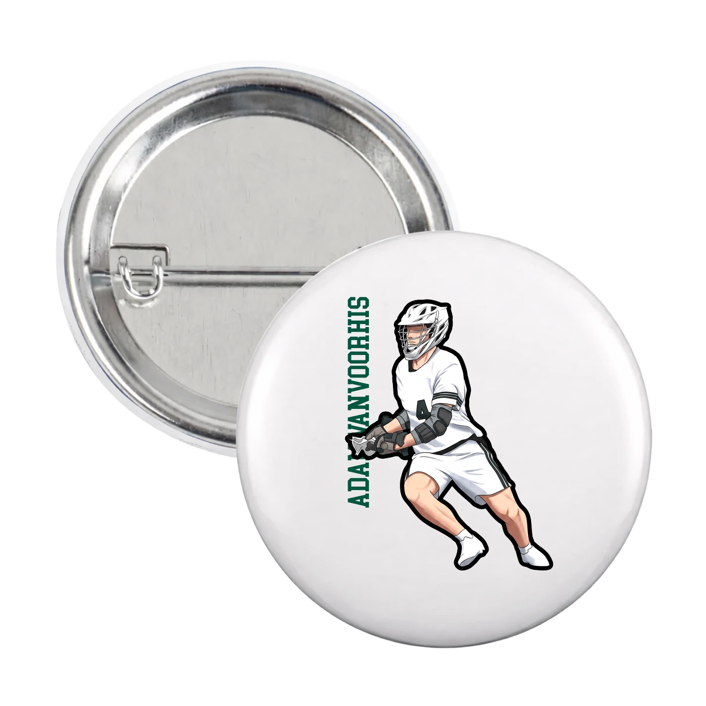 Game Day Button — Name Vertical in White