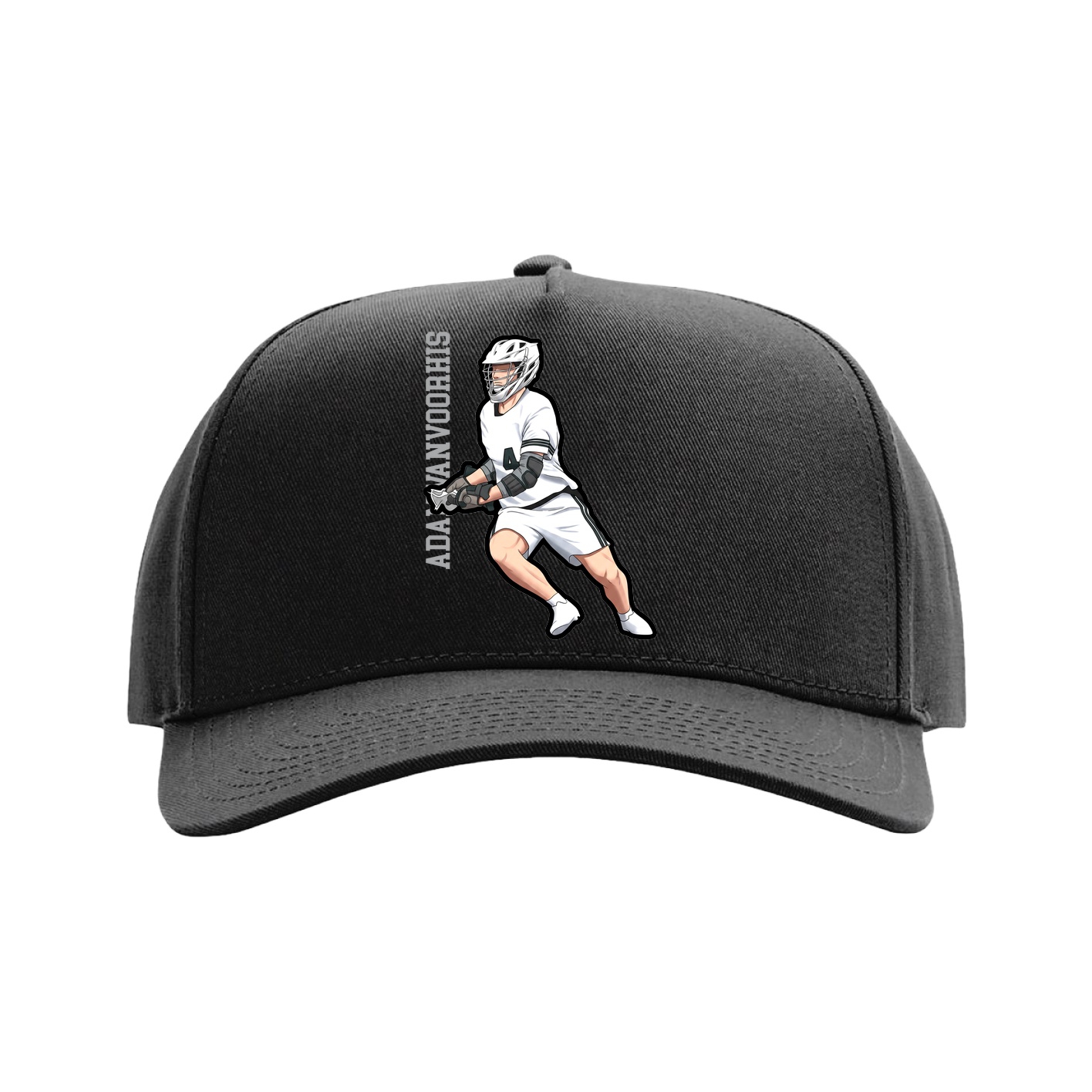 Full Fabric Five-Panel Champ Cap — Name Vertical in Black
