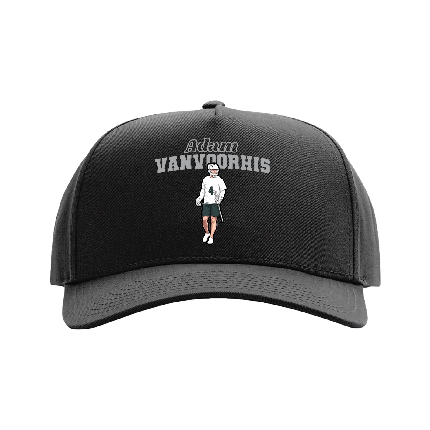 Full Fabric Five-Panel Champ Cap — Name Arch in Black
