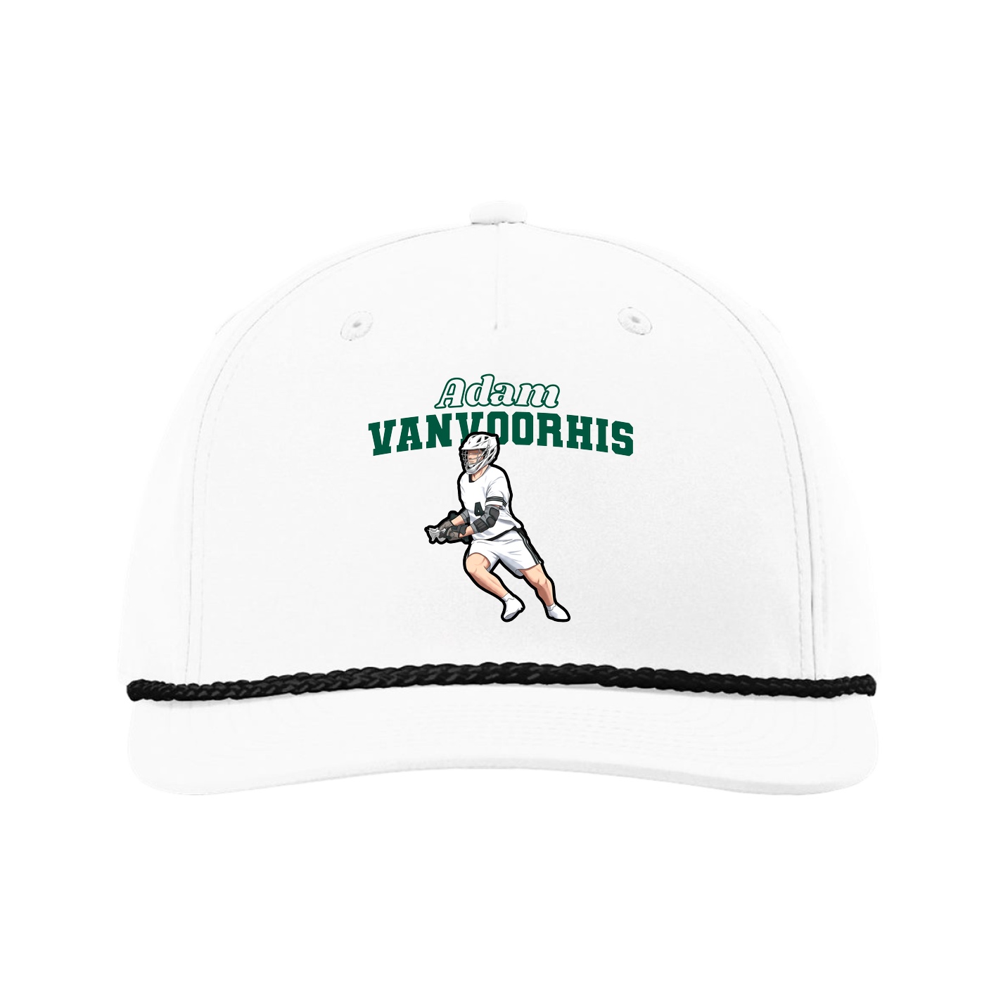 Five-Panel Classic Rope Cap — Name Arch in White