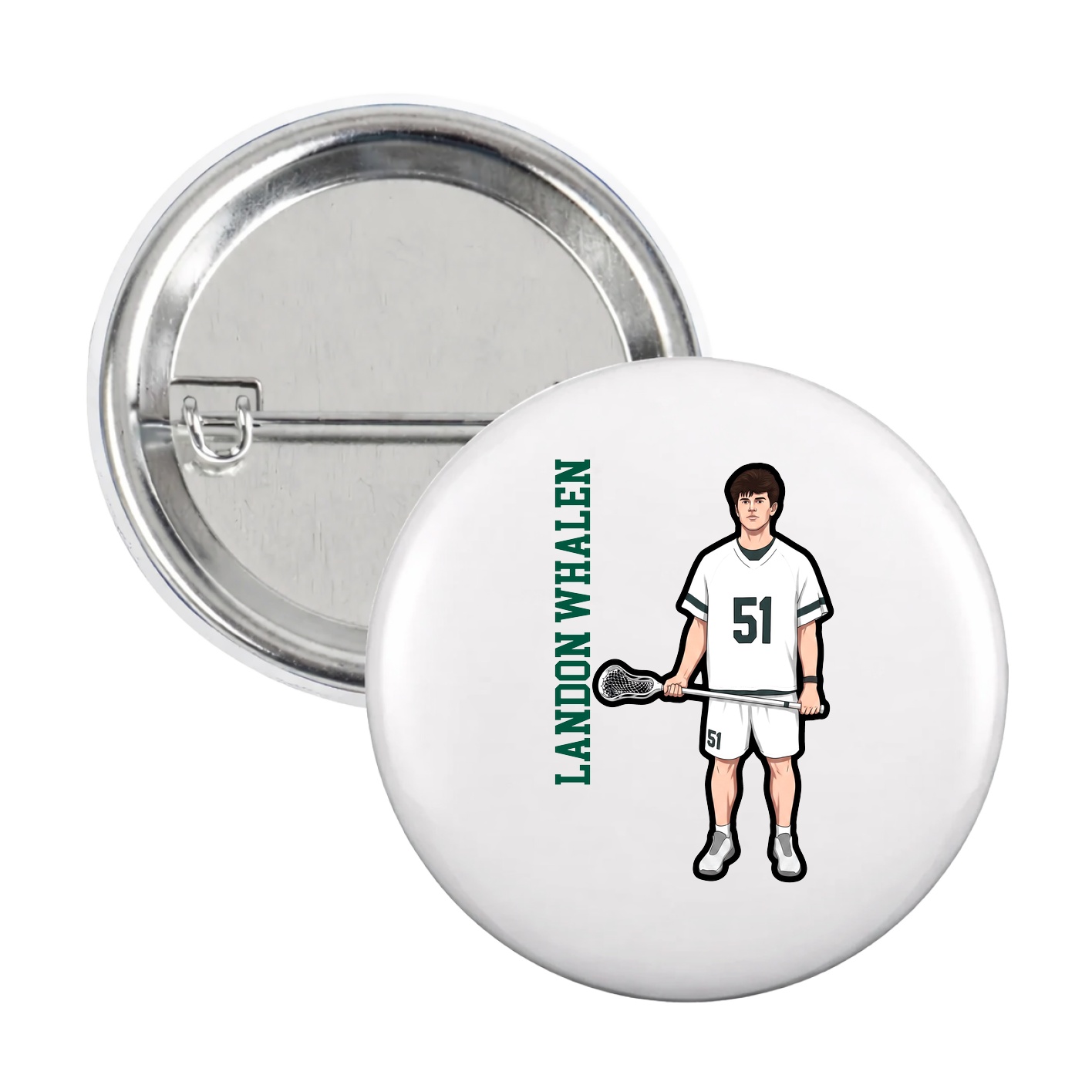 Game Day Button — Name Vertical in White