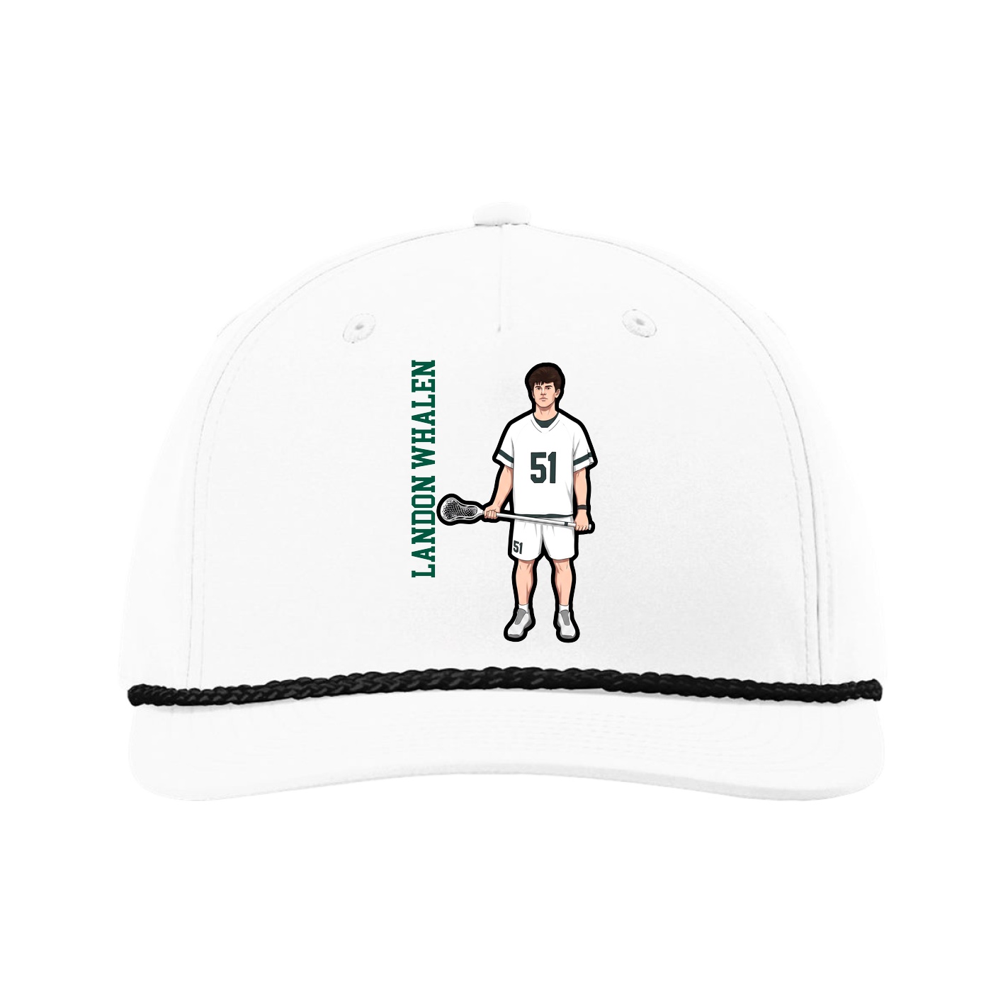 Five-Panel Classic Rope Cap — Name Vertical in White