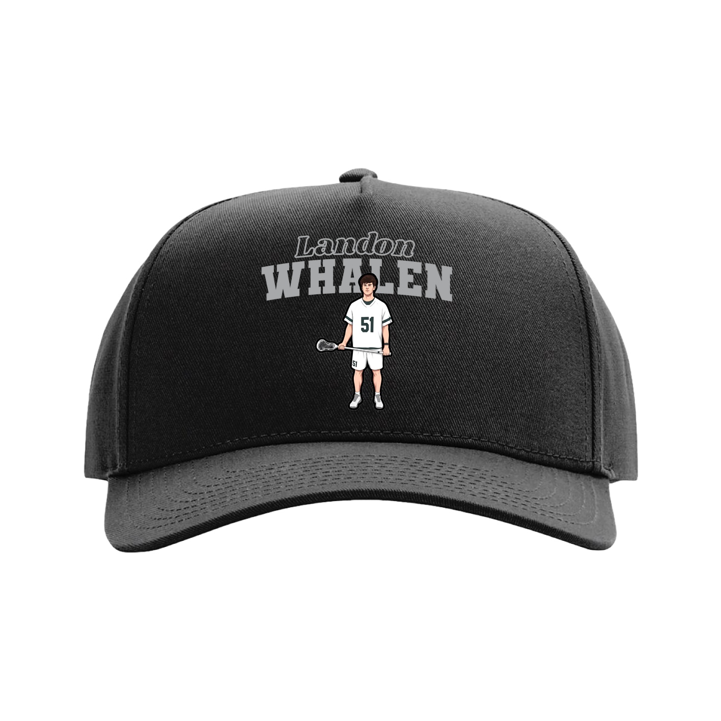 Full Fabric Five-Panel Champ Cap — Name Arch in Black