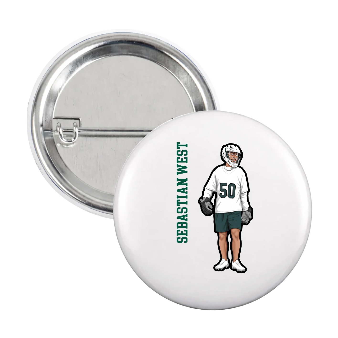 Game Day Button — Name Vertical in White