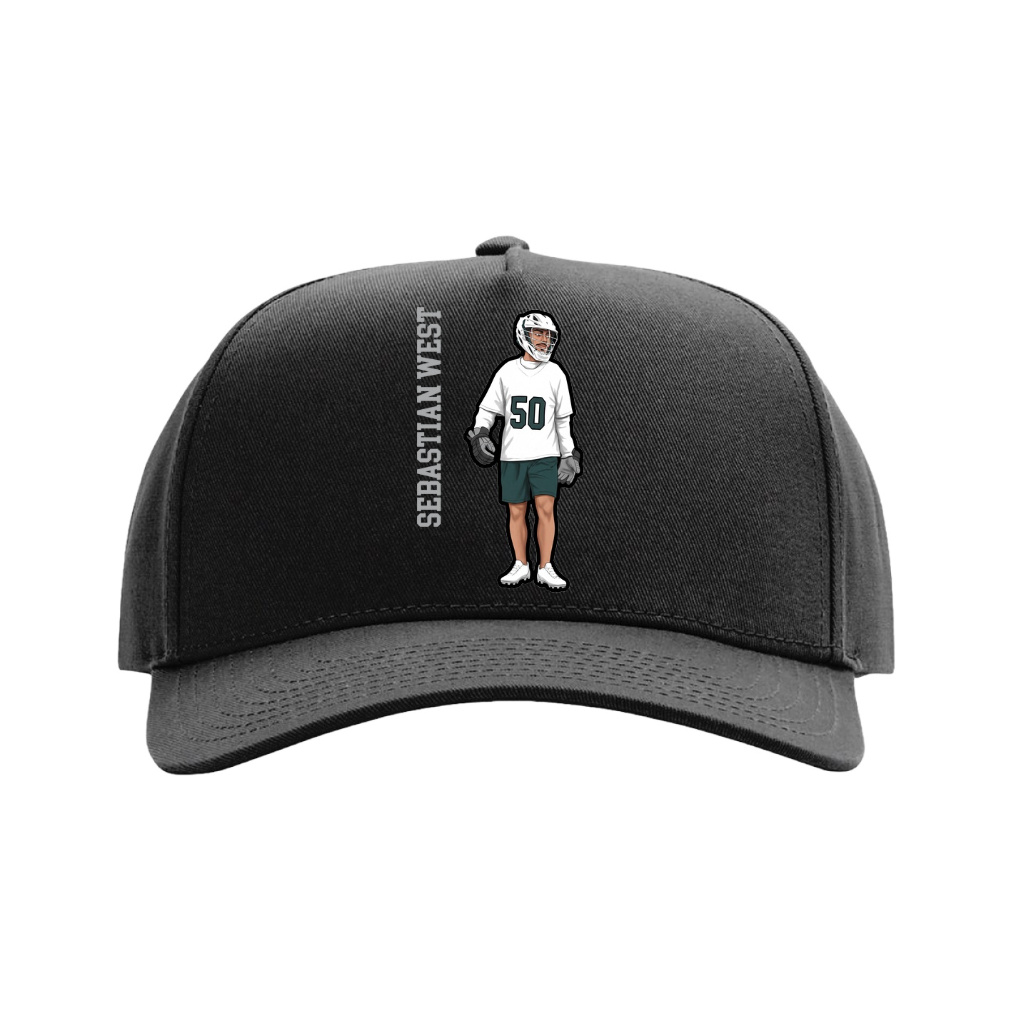Full Fabric Five-Panel Champ Cap — Name Vertical in Black