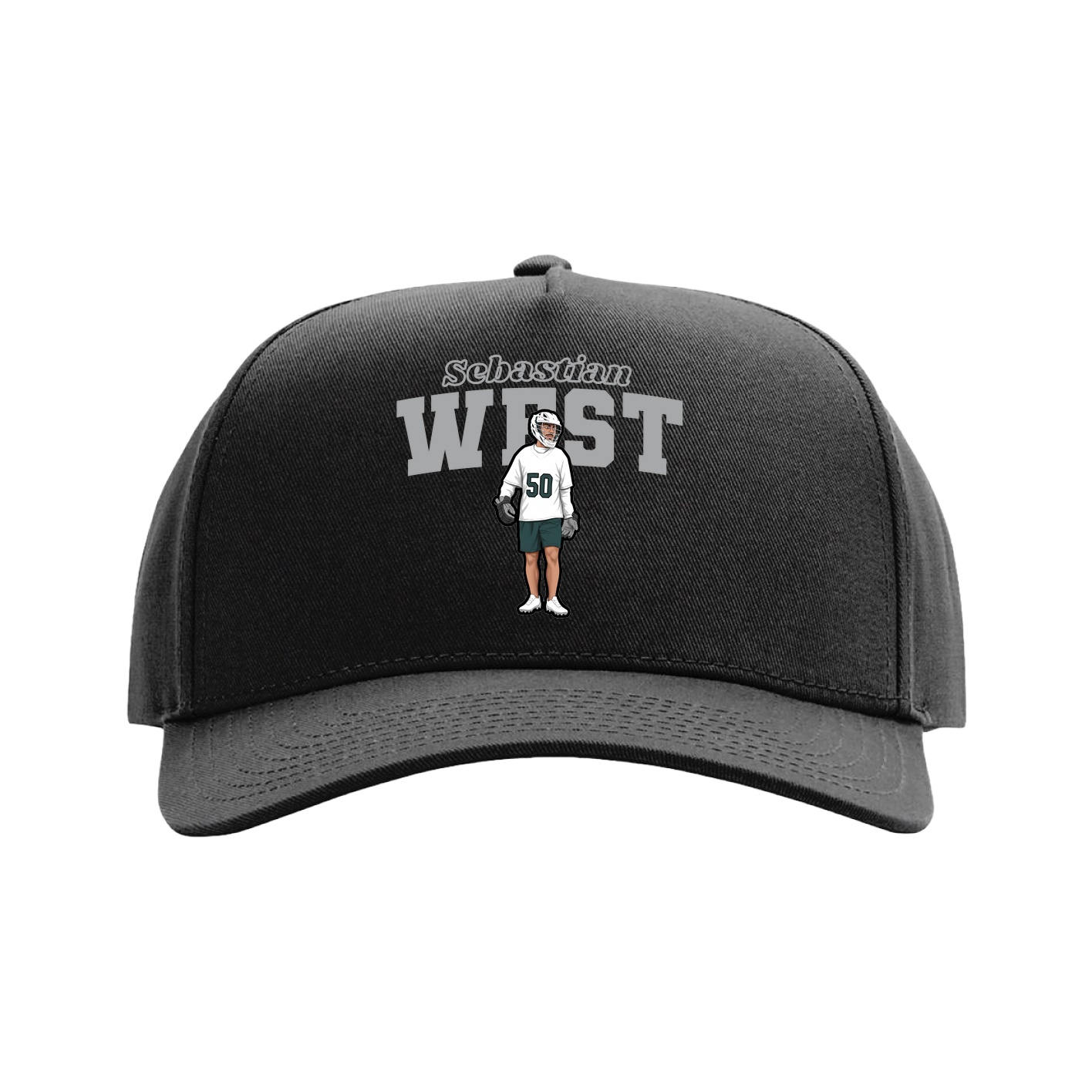 Full Fabric Five-Panel Champ Cap — Name Arch in Black