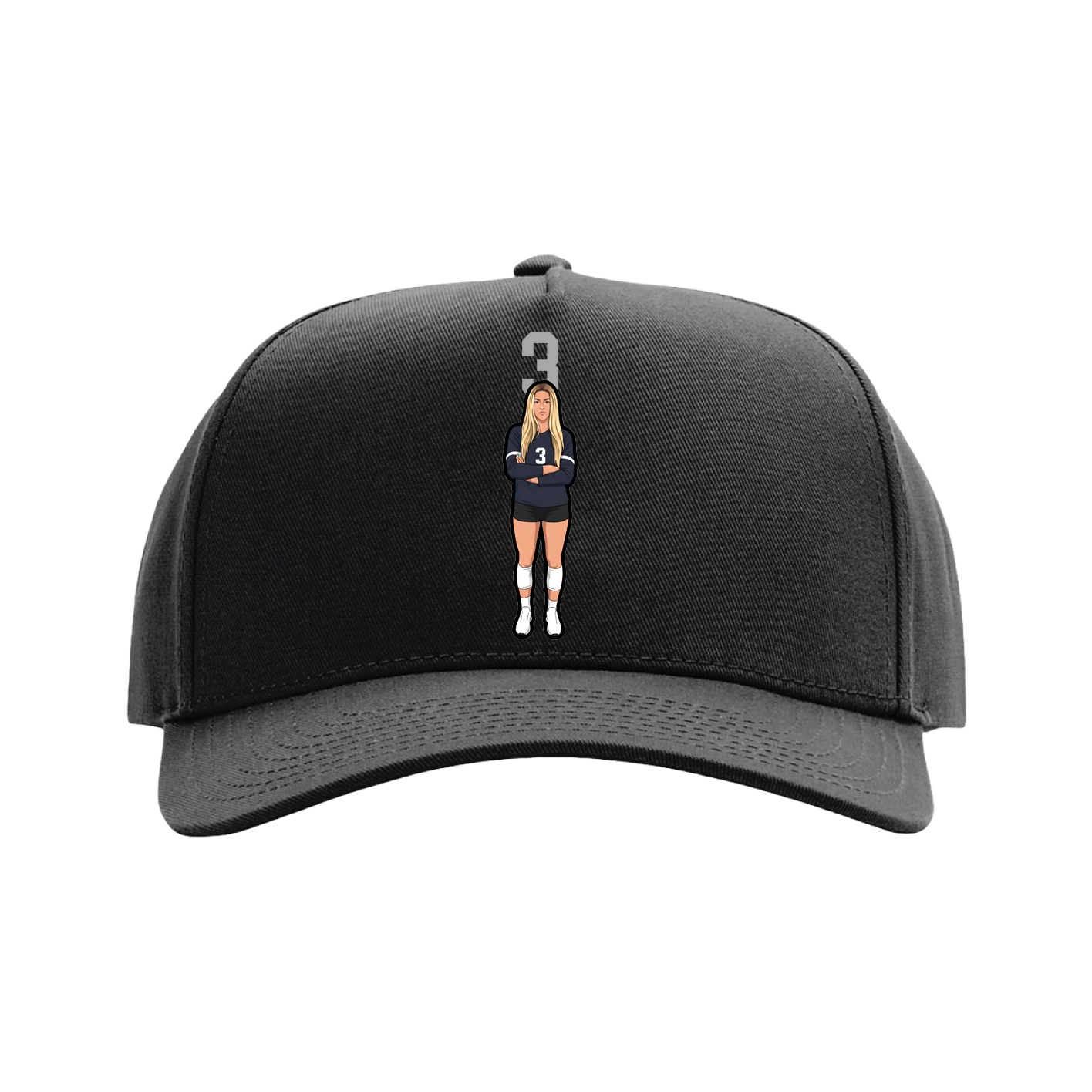 Full Fabric Five-Panel Champ Cap — Number Top in Black