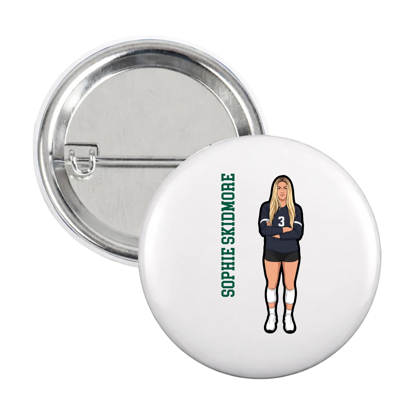 Game Day Button — Name Vertical in White