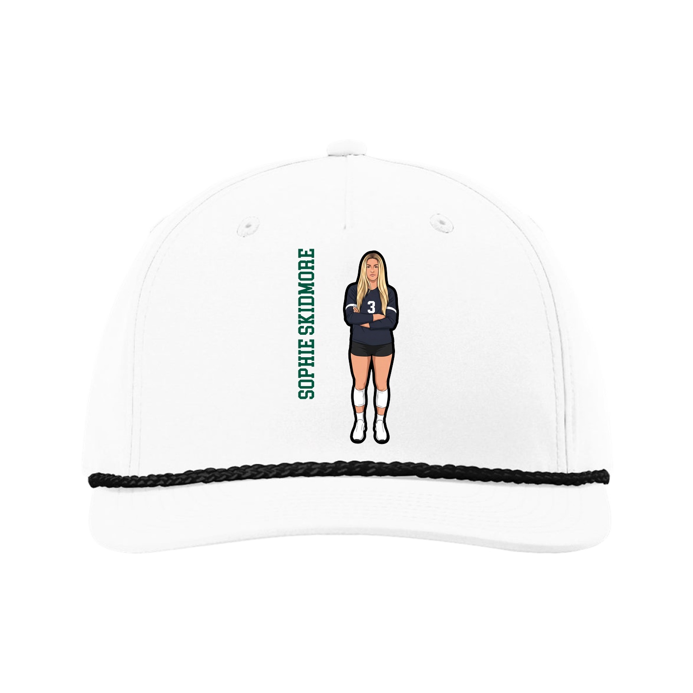 Five-Panel Classic Rope Cap — Name Vertical in White