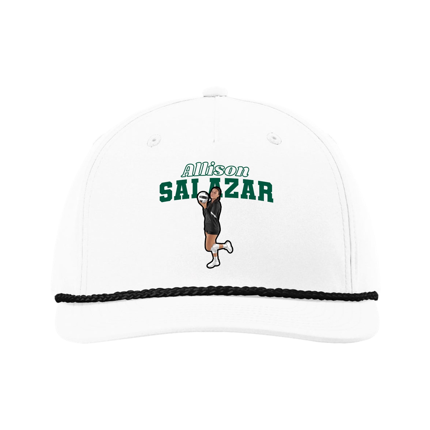 Five-Panel Classic Rope Cap — Name Arch in White