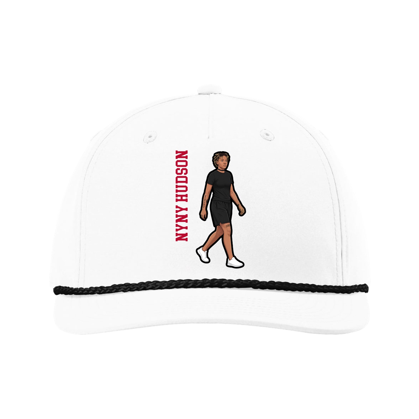Five-Panel Classic Rope Cap — Name Vertical in White