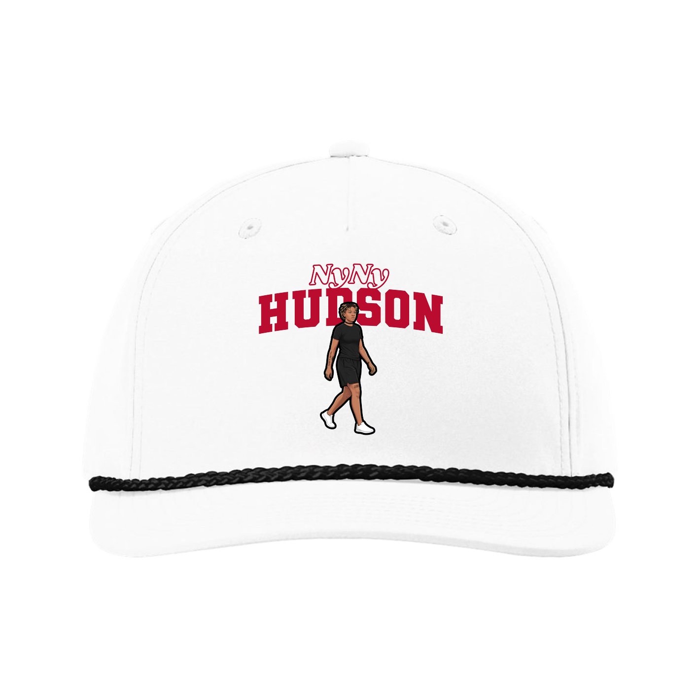 Five-Panel Classic Rope Cap — Name Arch in White