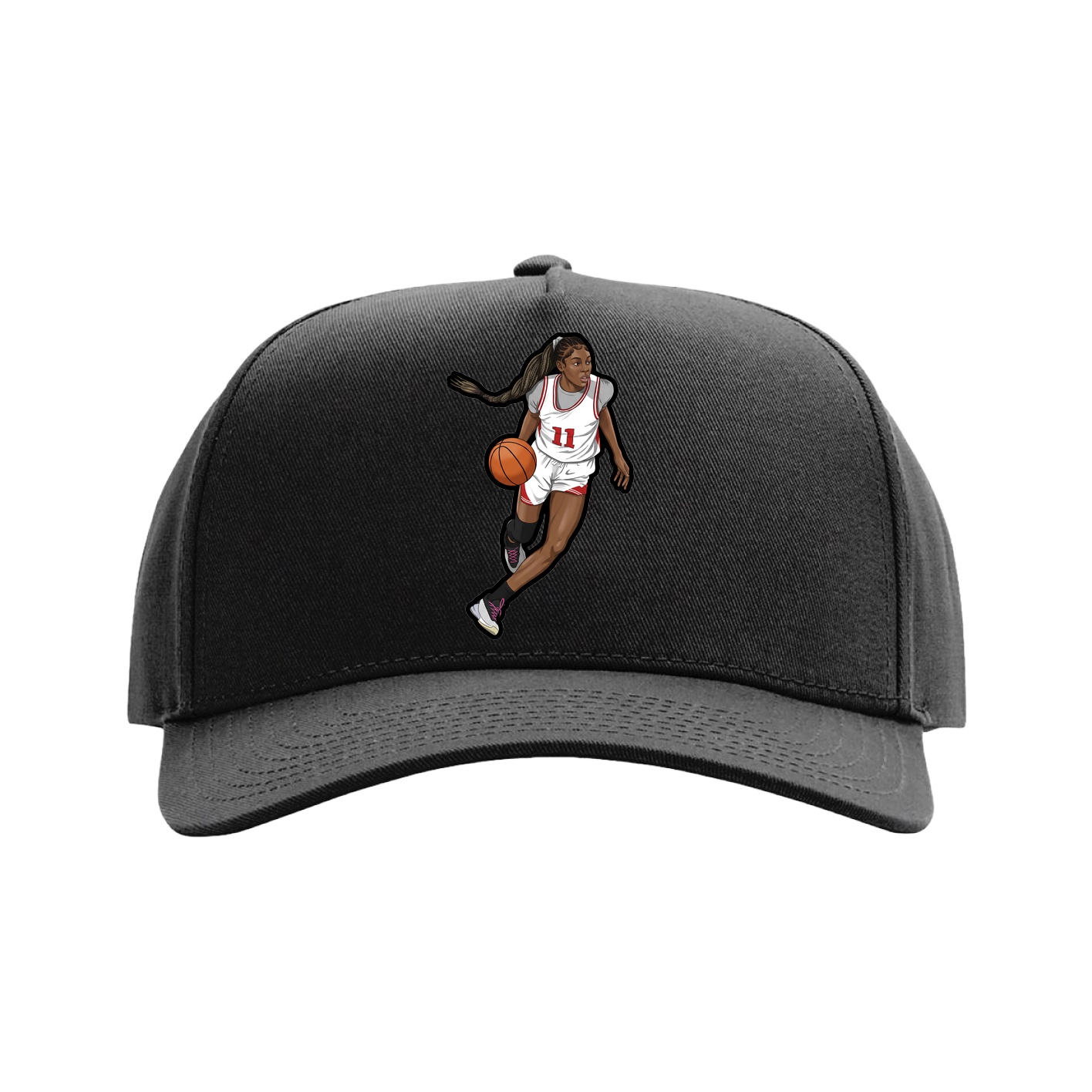 Full Fabric Five-Panel Champ Cap — Name Vertical in Black