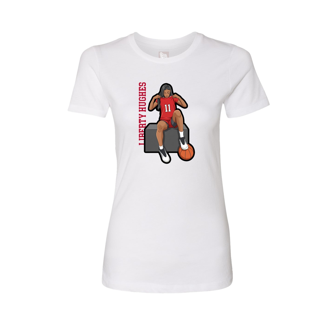 Fitted Women's Tee — Name Vertical in White