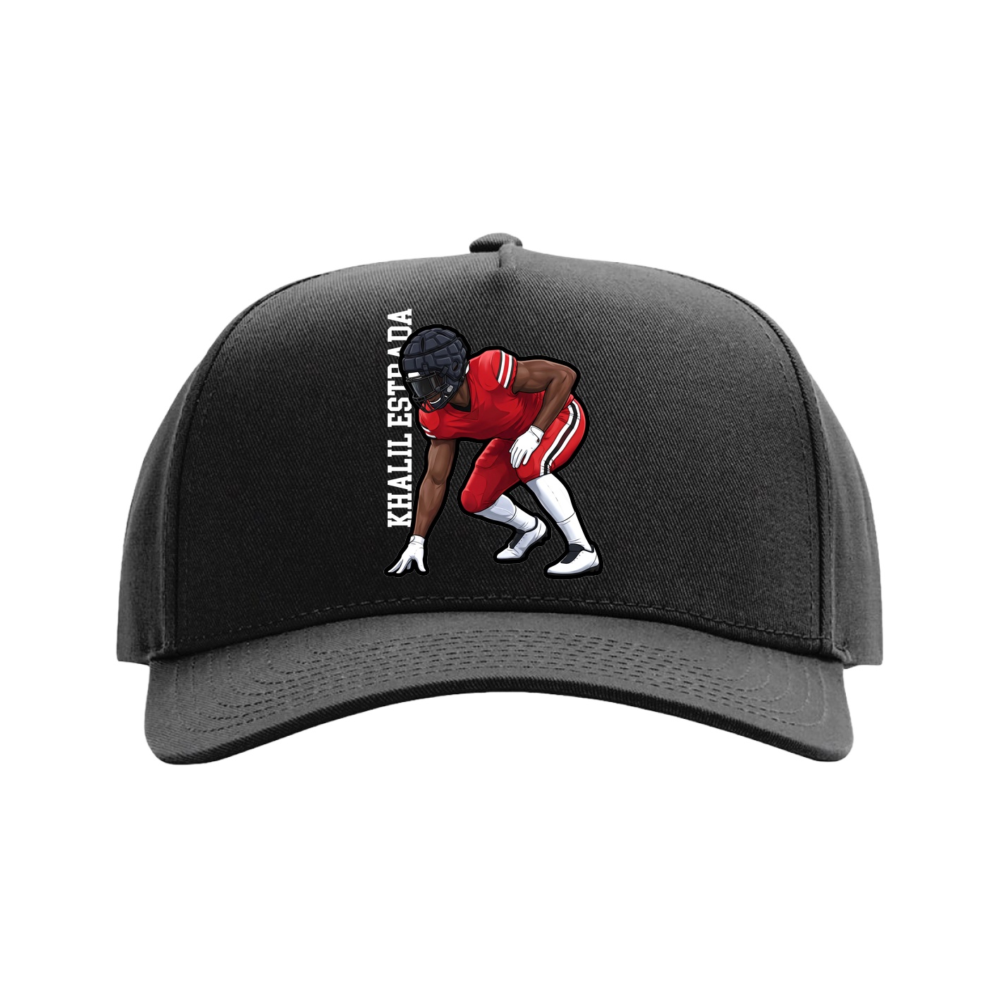 Full Fabric Five-Panel Champ Cap — Name Vertical in Black