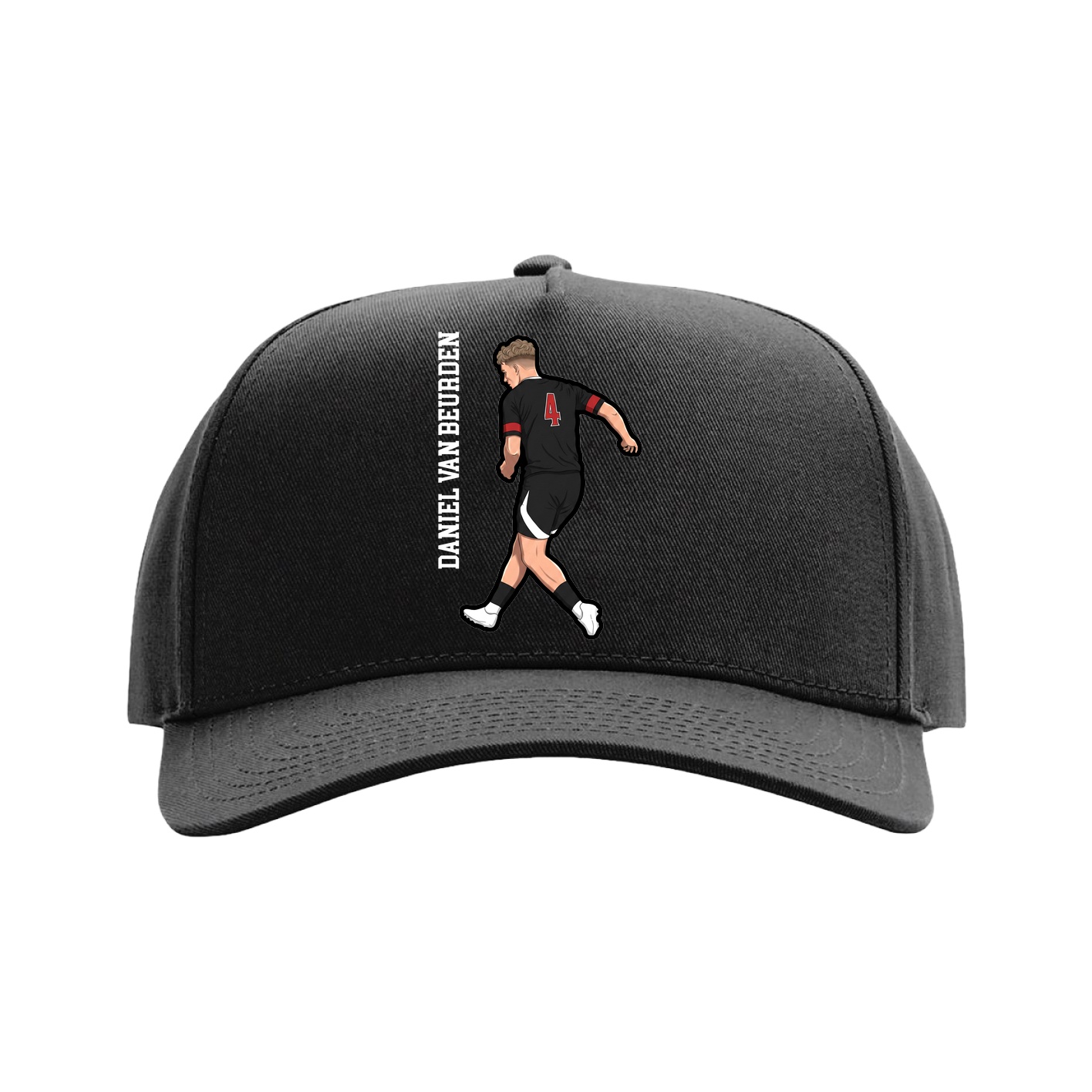 Full Fabric Five-Panel Champ Cap — Name Vertical in Black
