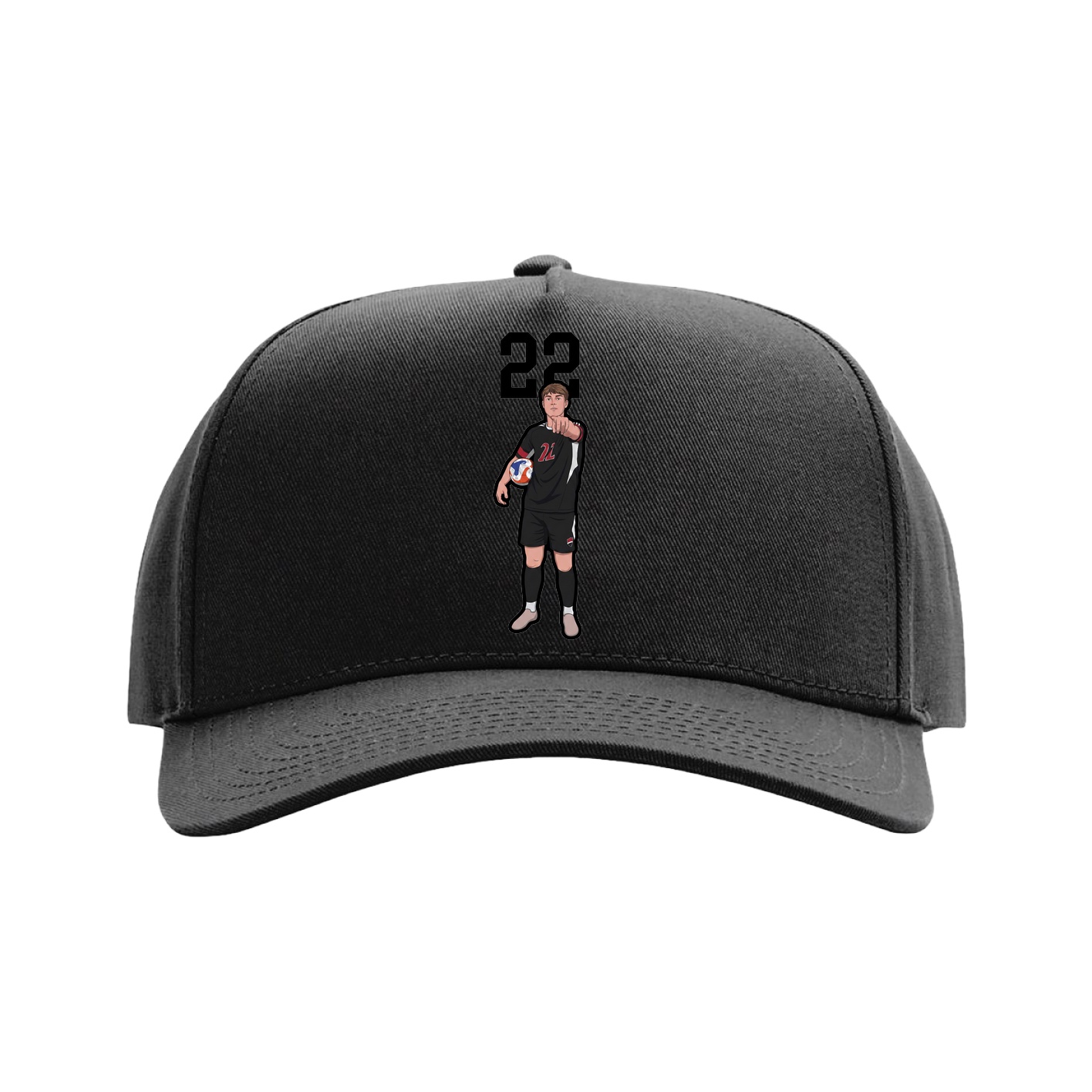 Full Fabric Five-Panel Champ Cap — Number Top in Black