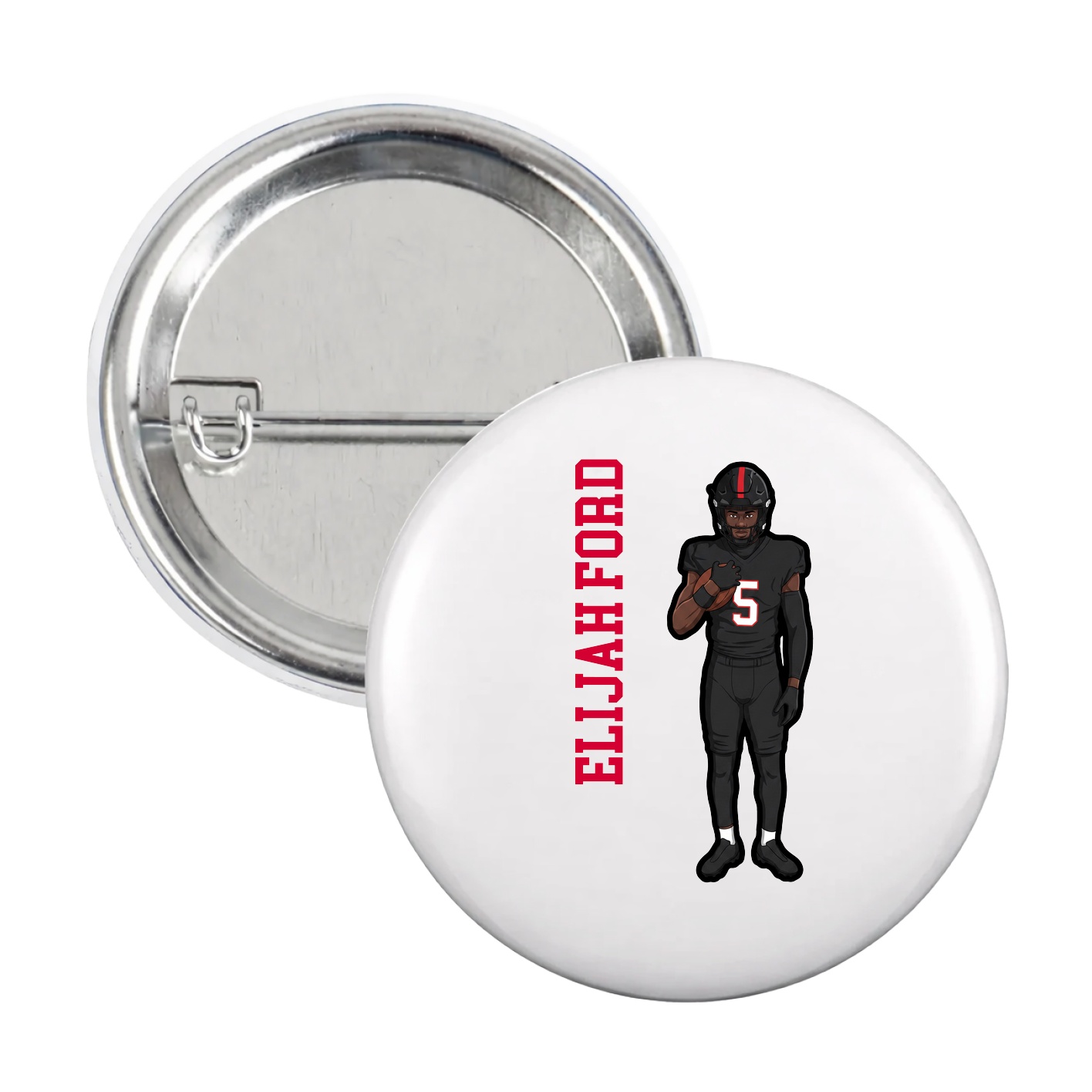 Game Day Button — Name Vertical in White