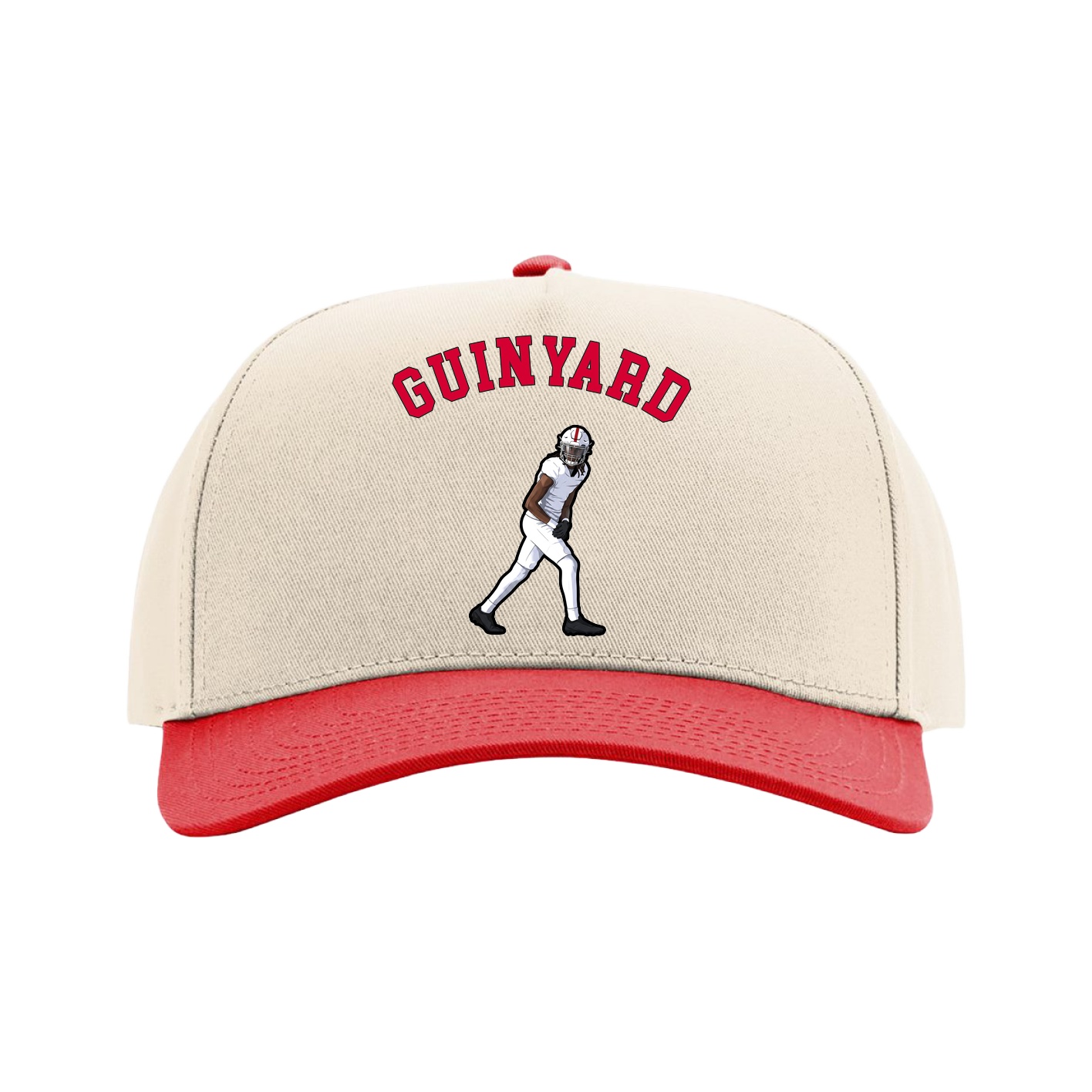 Full Fabric Five-Panel Champ Cap — Shirsey Arch in Cream/Red