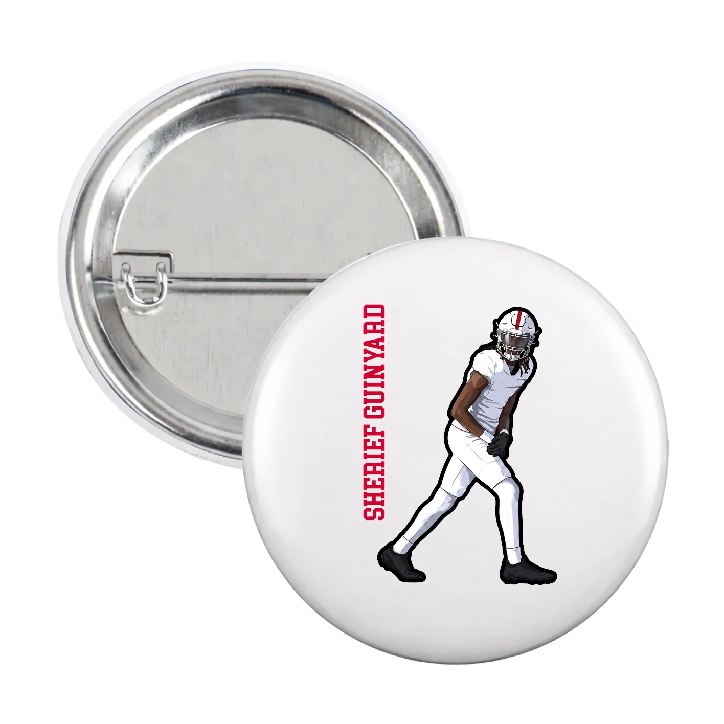 Game Day Button — Name Vertical in White