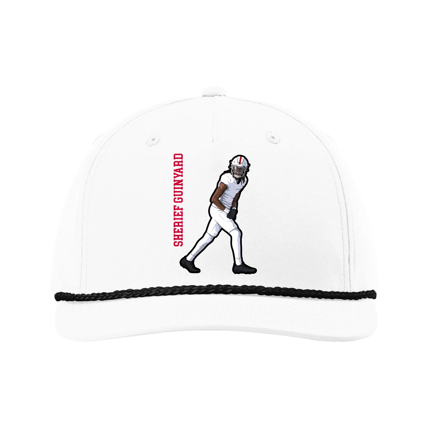 Five-Panel Classic Rope Cap — Name Vertical in White
