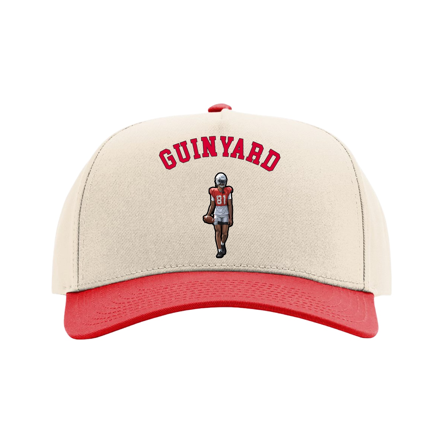 Full Fabric Five-Panel Champ Cap — Shirsey Arch in Cream/Red