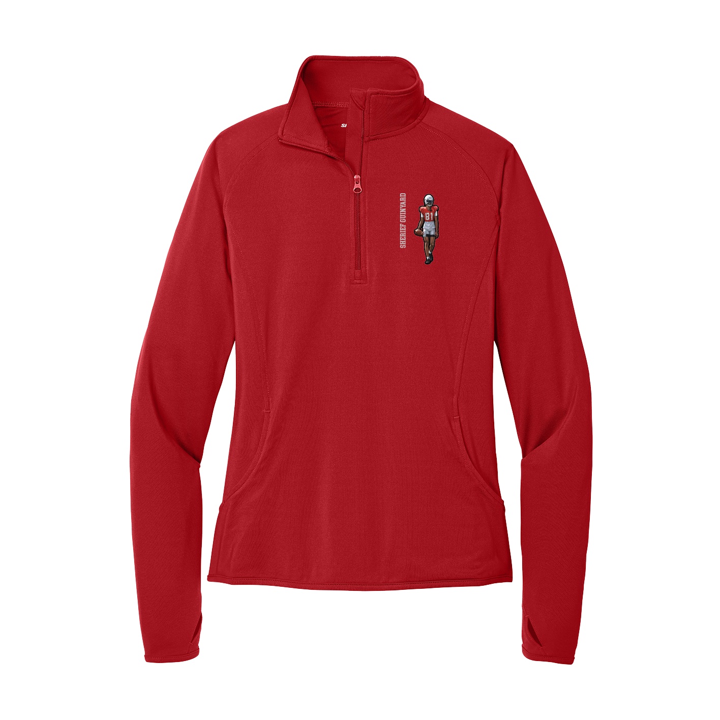 Women's Q-Zip Pullover — Name Vertical in Red