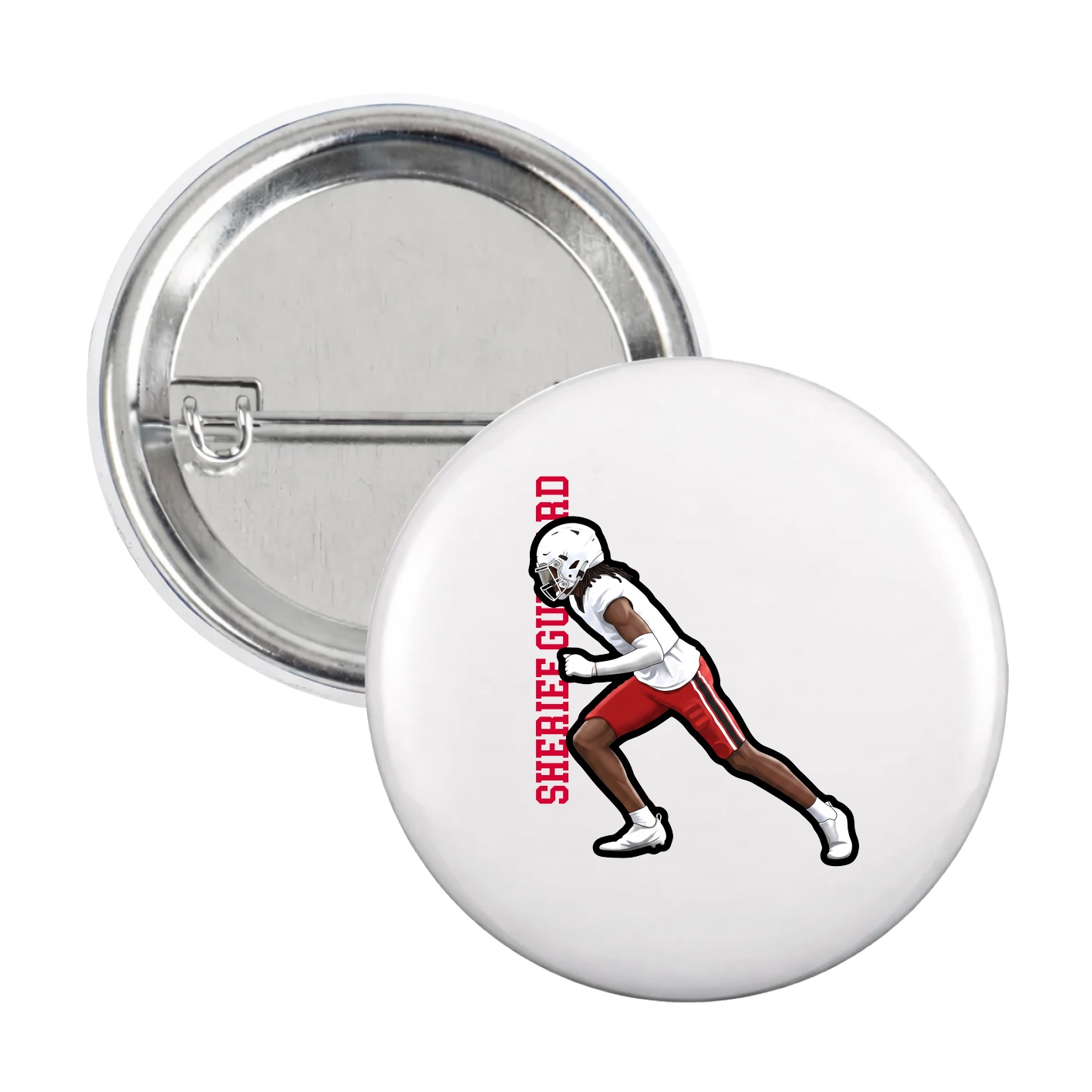Game Day Button — Name Vertical in White