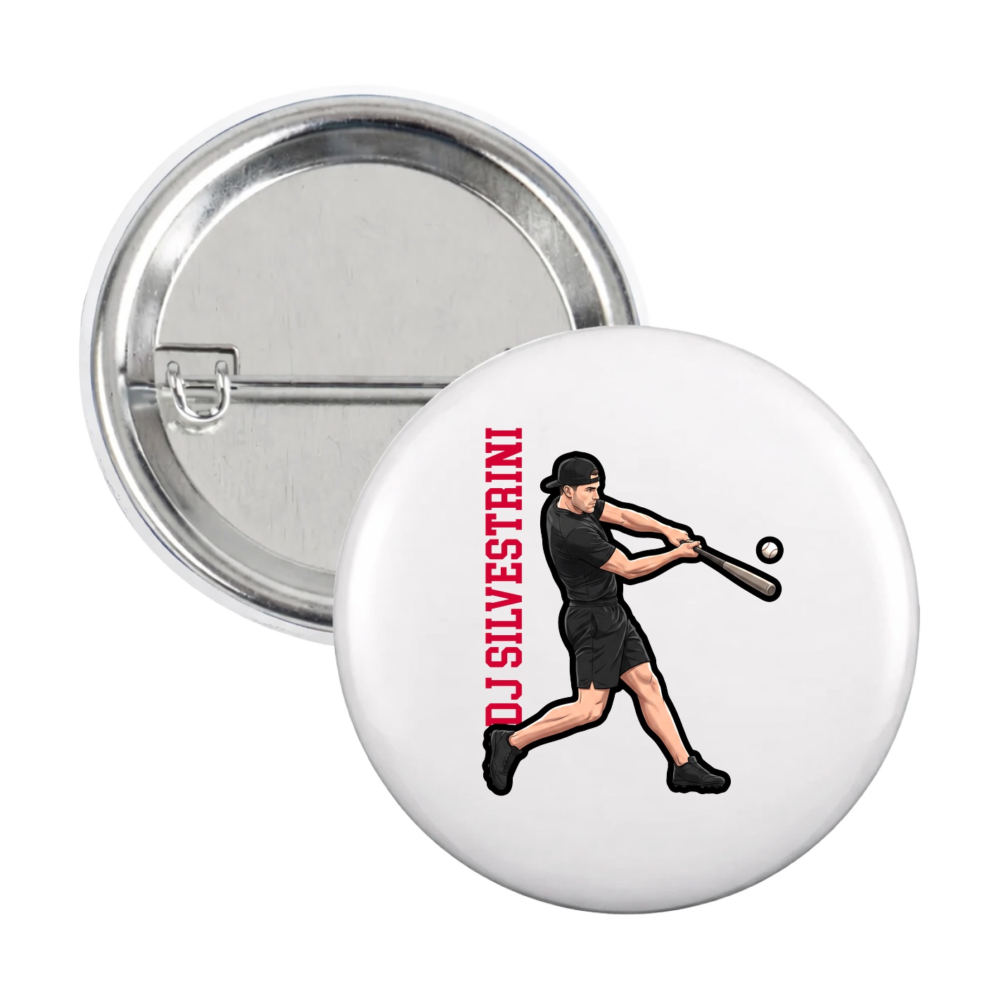 Game Day Button — Name Vertical in White