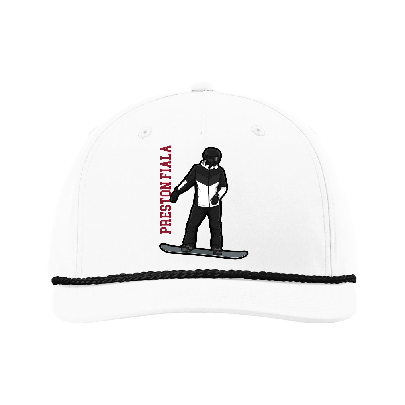 Five-Panel Classic Rope Cap — Name Vertical in White