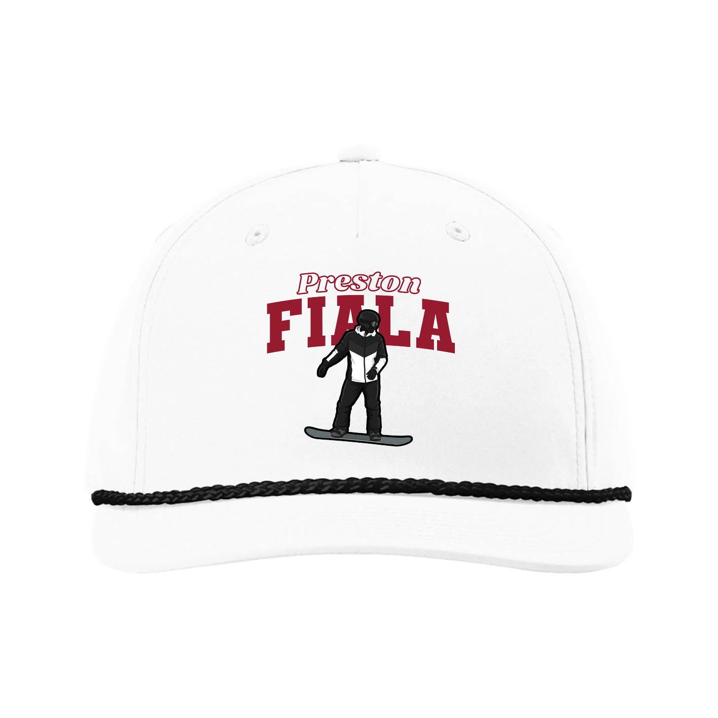 Five-Panel Classic Rope Cap — Name Arch in White