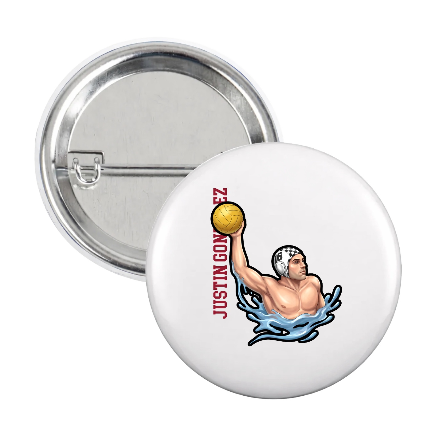 Game Day Button — Name Vertical in White