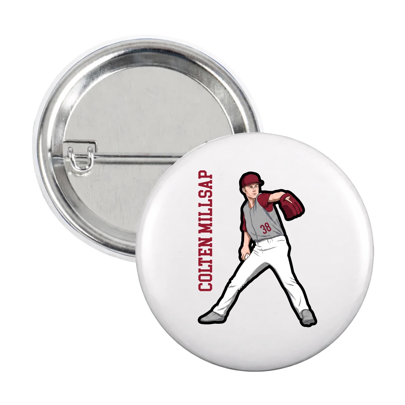 Game Day Button — Name Vertical in White