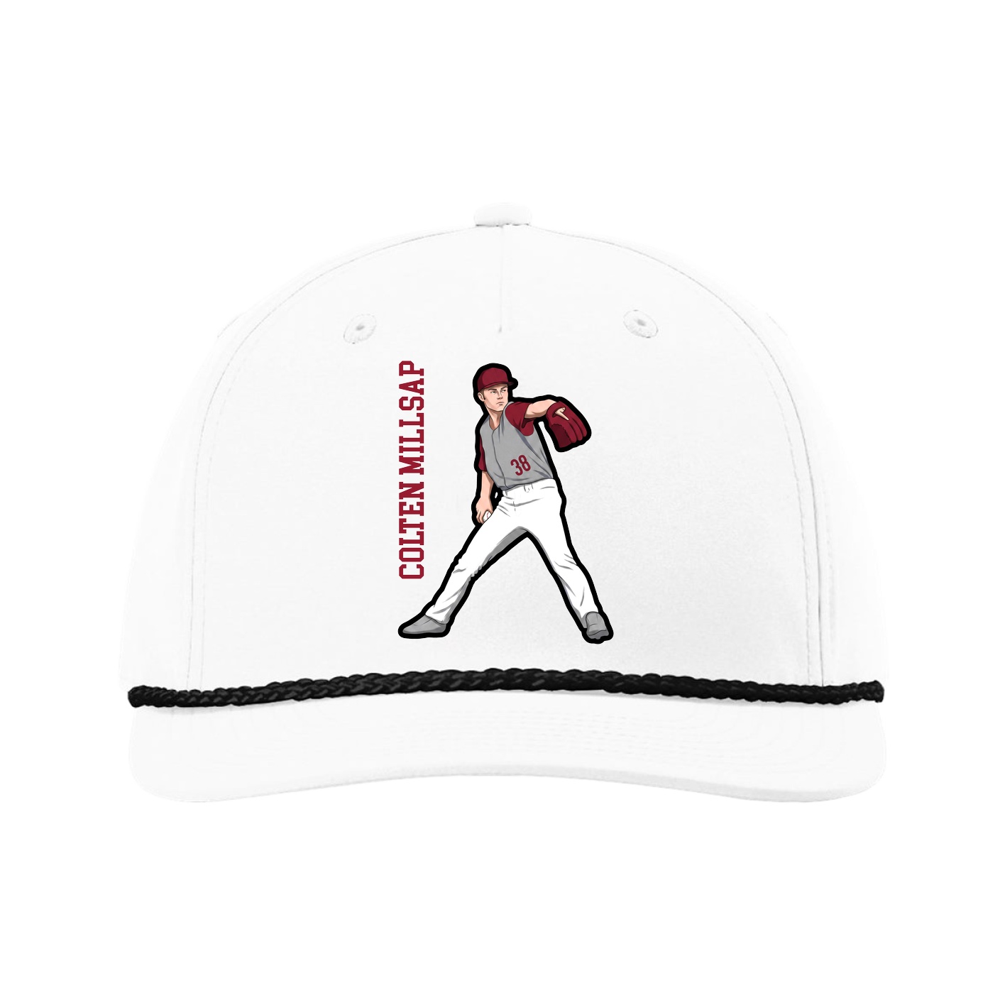 Five-Panel Classic Rope Cap — Name Vertical in White