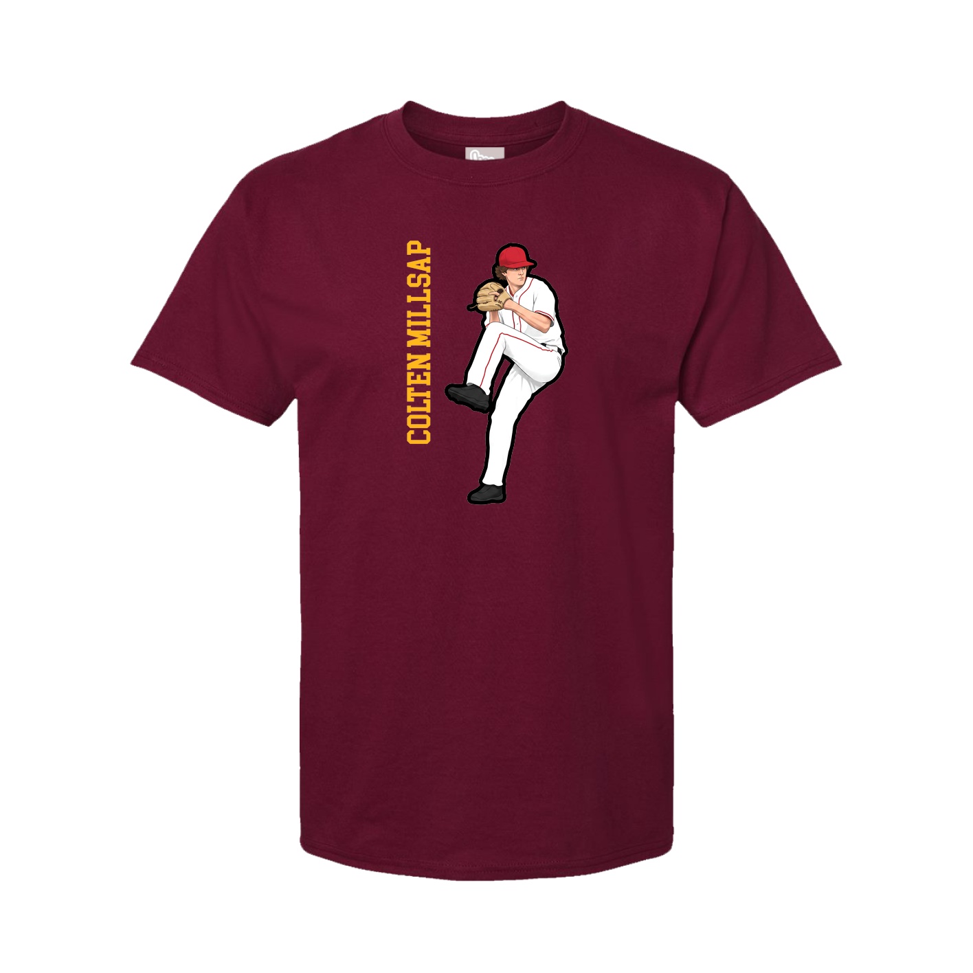 Youth Tee — Name Vertical in Cardinal