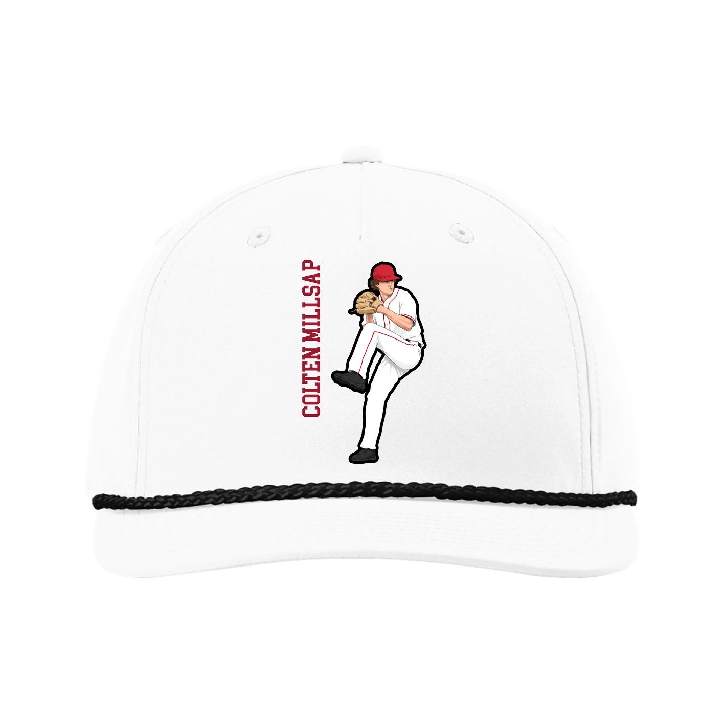 Five-Panel Classic Rope Cap — Name Vertical in White